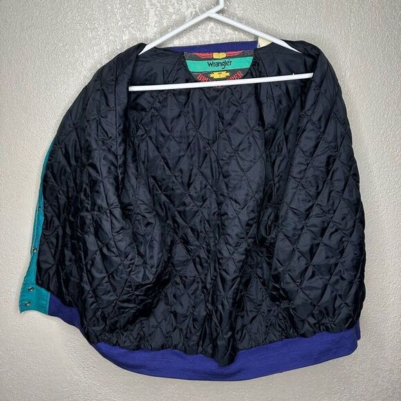 VTG 90s Wrangler Brush Popper Turquoise Button Down Jacket Coat Medium Aztec Blu - Picture 4 of 5